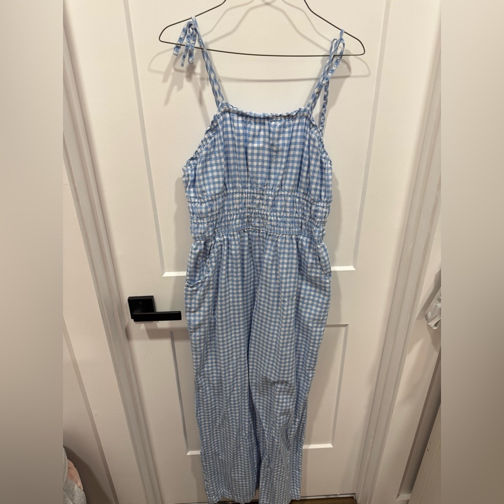 Sincerely Jules Light Blue Gingham Jumpsuit